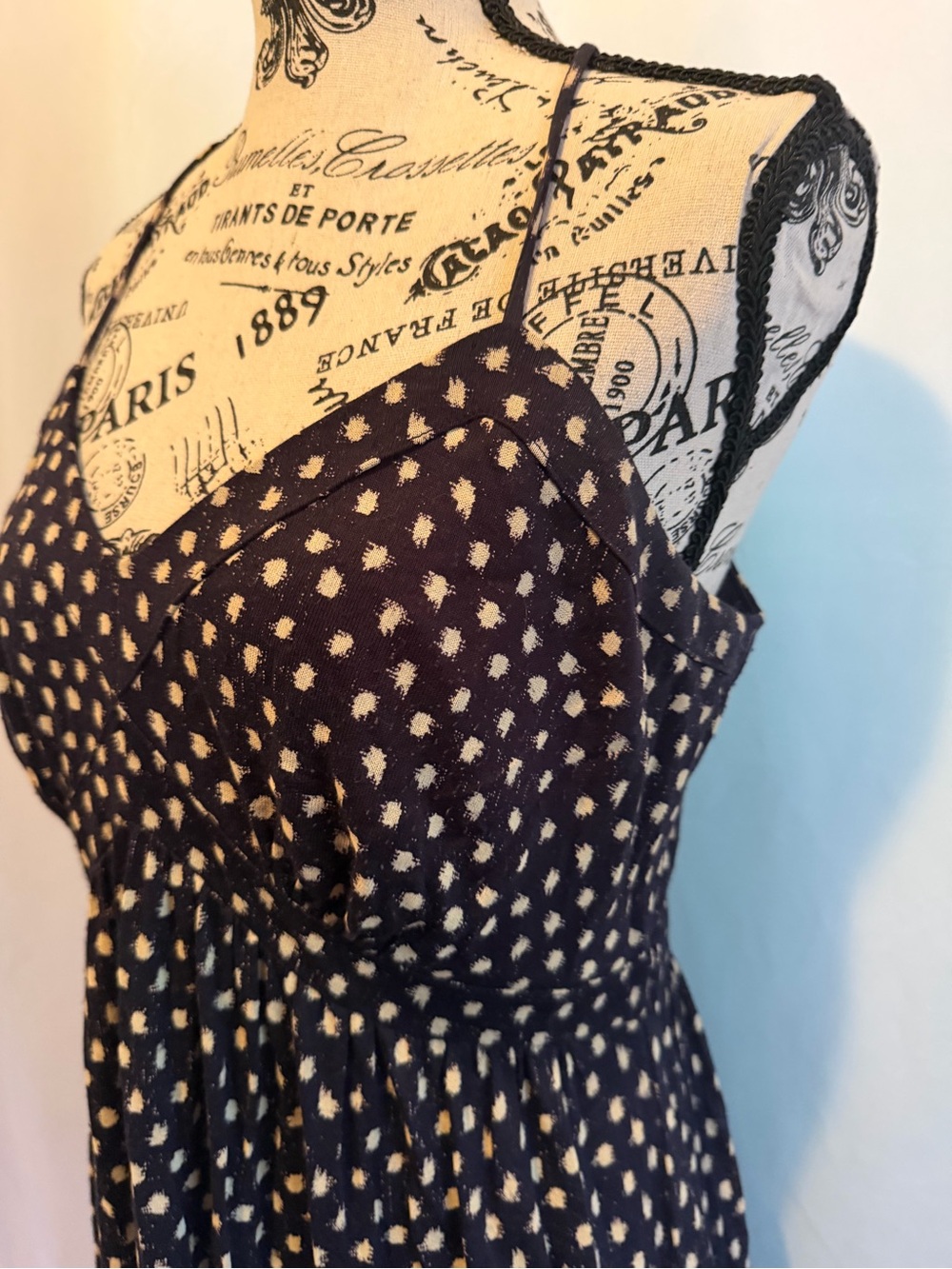Loft Navy blue Polka Dot Spaghetti Strap Dress - Classic Summer Style - Picture 3 of 5